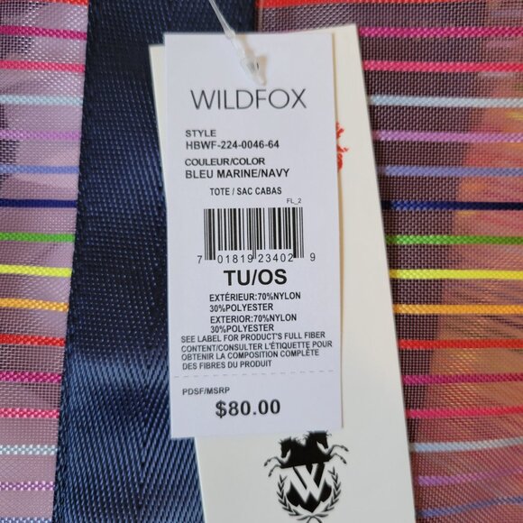 NWT Wildfox Tote Bag Navy Blue with Multicolored Stripes - Picture 3 of 7